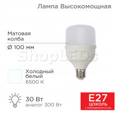 Лампа светодиодная высокомощная 30Вт E27 (+переходник E40) 2850Лм AC140~265В 6500K REXANT